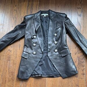 Veronica Beard Black Double-Breasted Leather Blazer Jacket